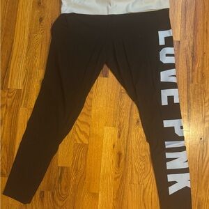 PINK Victoria's Secret Black and White Love Pink fold over Leggings